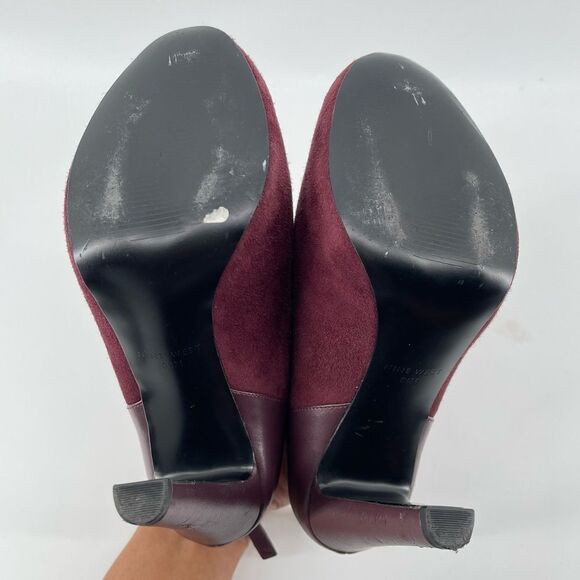 Nine West Brienne Women’s Wine Plum Leather Suede Rear Zip Heeled Booties 6.5 - Picture 6 of 16